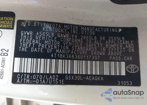 2006 Toyota Avalon Xls from USA, damaged, VIN 4T1BK36B36U117307
